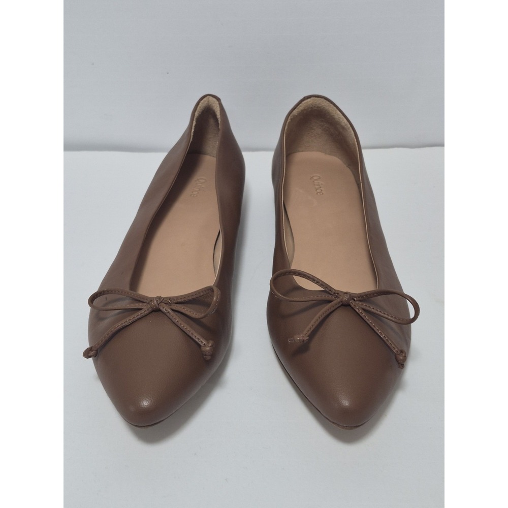 Quince Women Sheep Cow Leather Pointed Bow Flat Brown Size 9 Minimalist Preppy